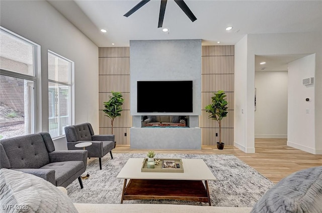 85 Alerion St, Las Vegas, NV 89138 - living area with ceiling fan, wood finished floors, and recessed lighting