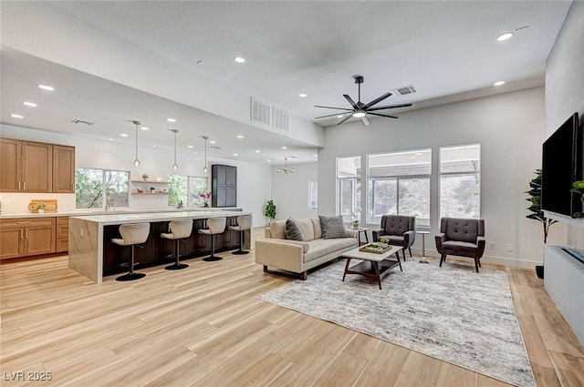 85 Alerion St, Las Vegas, NV 89138 - living room featuring light wood-style floors, recessed lighting, and ceiling fan