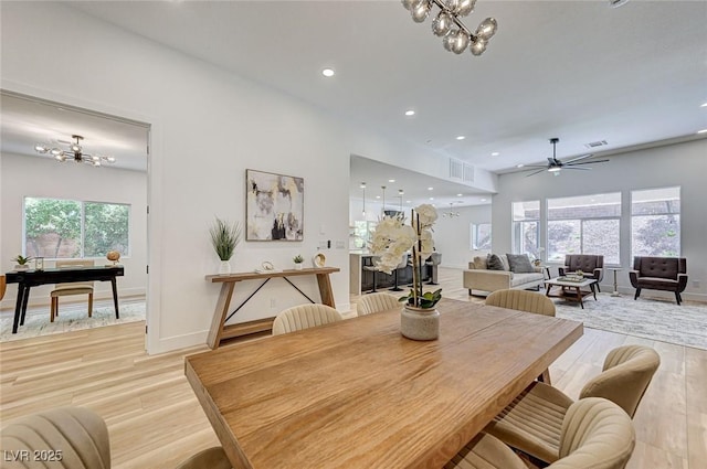 85 Alerion St, Las Vegas, NV 89138 - dining room with a chandelier, light wood finished floors, recessed lighting, and ceiling fan