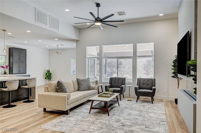 85 Alerion St, Las Vegas, NV 89138 - living room with light wood finished floors, recessed lighting, and ceiling fan