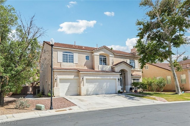 5434 Lost Ln, Las Vegas, NV 89118 - mediterranean / spanish-style house with stucco siding, an attached garage, driveway, and a chimney