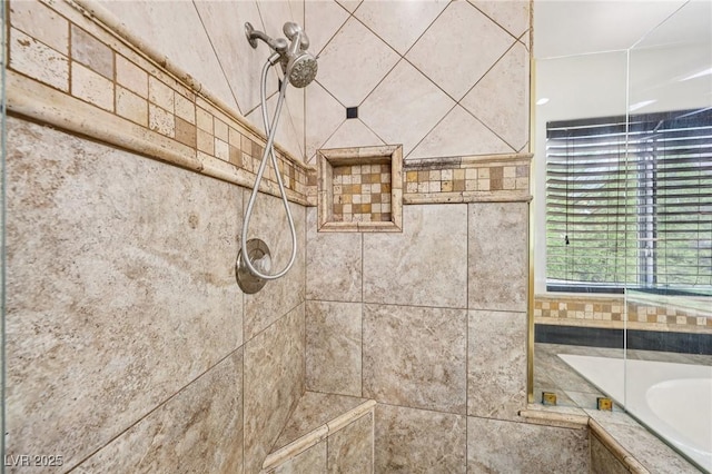 5434 Lost Ln, Las Vegas, NV 89118 - bathroom with tiled shower and a relaxing tiled tub