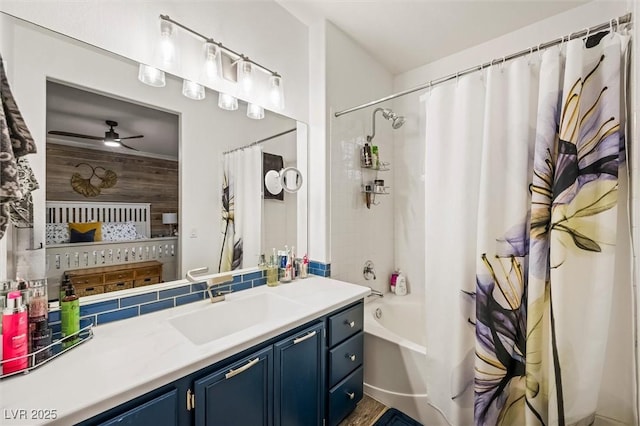 10372 Natural Springs Ave, Las Vegas, NV 89129 - bathroom with vanity, shower / tub combo, and ceiling fan
