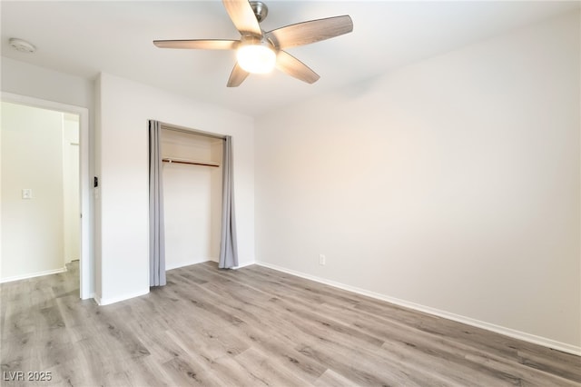 9578 Teton Vista Ave, Las Vegas, NV 89117 - unfurnished bedroom with light wood-style flooring, a closet, and ceiling fan