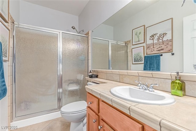 1521 Antler Creek St, North Las Vegas, NV 89084 - full bathroom with vanity, tile patterned flooring, a stall shower, and tasteful backsplash
