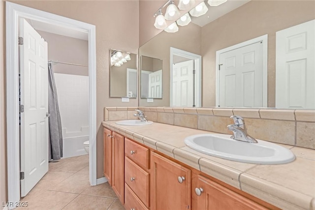 1521 Antler Creek St, North Las Vegas, NV 89084 - full bathroom featuring double vanity, tile patterned flooring, and shower / tub combo with curtain