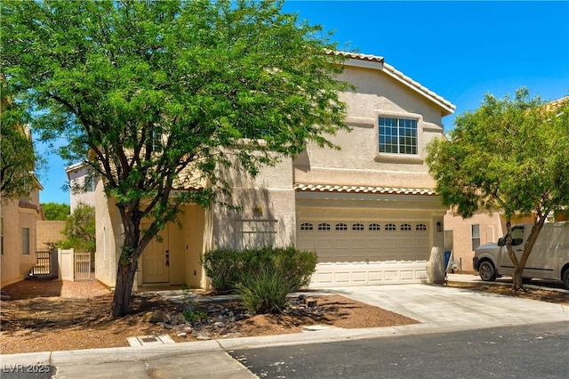 9349 Lakefront Color St, Las Vegas, NV 89178 - view of front facade with concrete driveway, a garage, stucco siding, and a tile roof