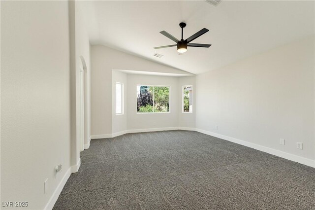 9349 Lakefront Color St, Las Vegas, NV 89178 - unfurnished room with ceiling fan, vaulted ceiling, and dark colored carpet