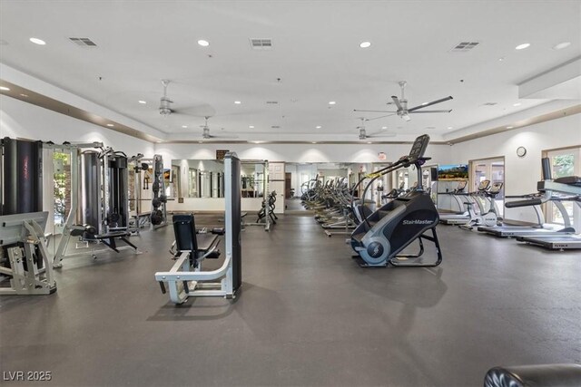 10645 Mount Jefferson Ave, Las Vegas, NV 89166 - workout area with ceiling fan and recessed lighting
