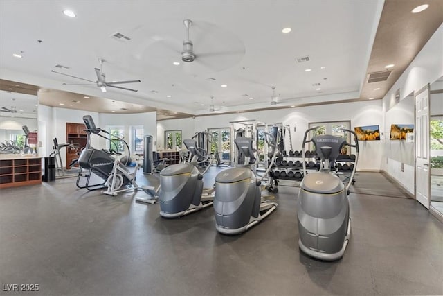 10645 Mount Jefferson Ave, Las Vegas, NV 89166 - workout area with ceiling fan and recessed lighting