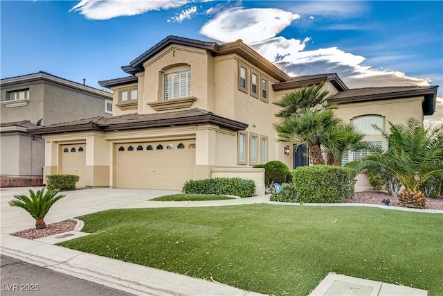 109 N Buteo Woods Ln, Las Vegas, NV 89144 - mediterranean / spanish house with a garage, a front yard, and stucco siding