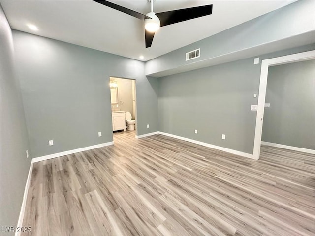 9000 Las Vegas Blvd Unit 1078, Las Vegas, NV 89123 - unfurnished bedroom featuring light wood-style flooring, connected bathroom, ceiling fan, and recessed lighting