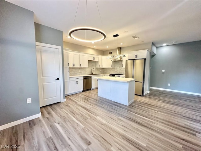 9000 Las Vegas Blvd Unit 1078, Las Vegas, NV 89123 - kitchen featuring appliances with stainless steel finishes, range hood, white cabinets, backsplash, and light countertops