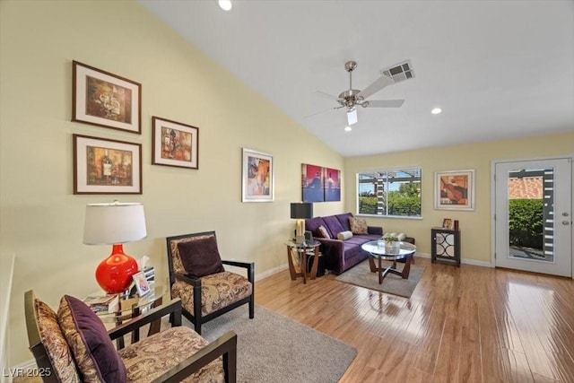2408 Sunset Beach Ln, Las Vegas, NV 89128 - living area featuring lofted ceiling, wood finished floors, recessed lighting, and ceiling fan