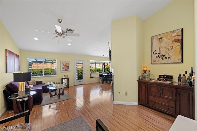 2408 Sunset Beach Ln, Las Vegas, NV 89128 - living area with light wood-type flooring, ceiling fan, and recessed lighting