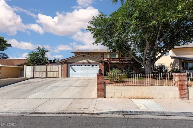 6457 Celeste Ave, Las Vegas, NV 89107 - view of front of property with a fenced front yard, driveway, an attached garage, and brick siding