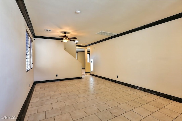 235 Calvino Ave, Las Vegas, NV 89183 - spare room featuring ornamental molding, a ceiling fan, light tile patterned floors, and recessed lighting