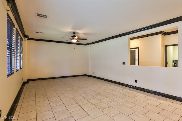 235 Calvino Ave, Las Vegas, NV 89183 - empty room featuring ornamental molding, a ceiling fan, and light tile patterned floors