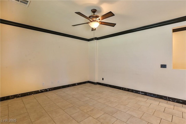 235 Calvino Ave, Las Vegas, NV 89183 - empty room with ceiling fan, crown molding, and light tile patterned flooring