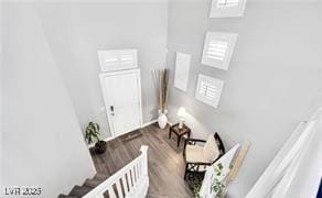 11018 Salernes St, Las Vegas, NV 89141 - staircase featuring wood finished floors