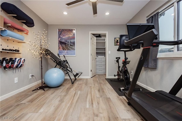 3227 Paintedhills Ave, Las Vegas, NV 89120 - exercise area featuring wood finished floors, a ceiling fan, and recessed lighting