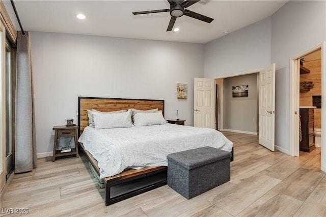 3227 Paintedhills Ave, Las Vegas, NV 89120 - bedroom featuring recessed lighting, light wood-style floors, and a ceiling fan