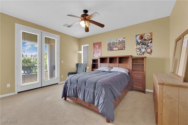 9516 Bluff Ledge Ave, Las Vegas, NV 89149 - bedroom with access to outside, light carpet, and ceiling fan