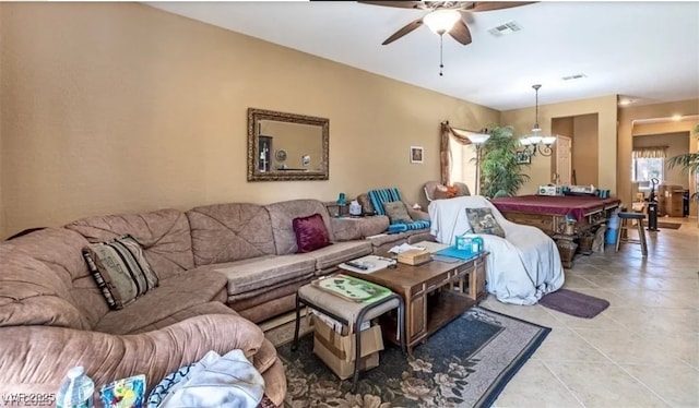 3109 Frigate Way N, Las Vegas, NV 89084 - living room with a ceiling fan, light tile patterned floors, pool table, and a chandelier