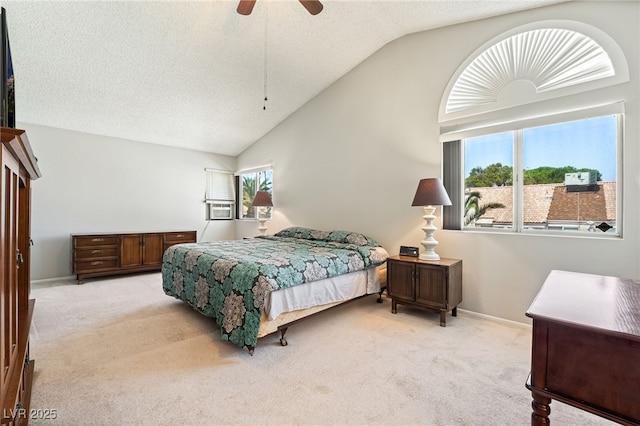 1337 Maplegrove Cir, Las Vegas, NV 89108 - bedroom with light carpet, ceiling fan, and high vaulted ceiling