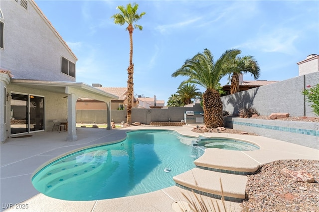 1337 Maplegrove Cir, Las Vegas, NV 89108 - view of pool featuring a fenced backyard, a pool with connected hot tub, and a patio area