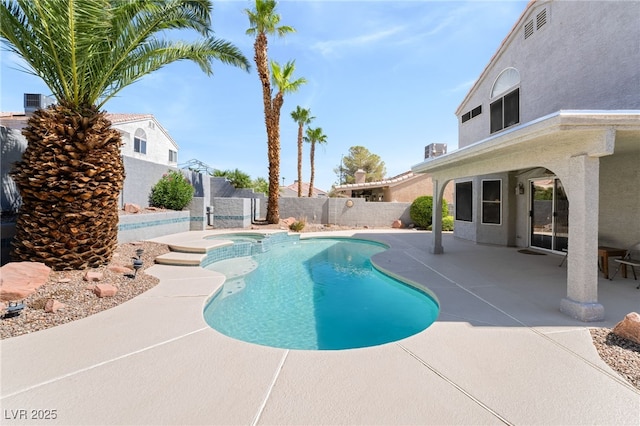 1337 Maplegrove Cir, Las Vegas, NV 89108 - view of pool featuring a patio, a pool with connected hot tub, and a fenced backyard