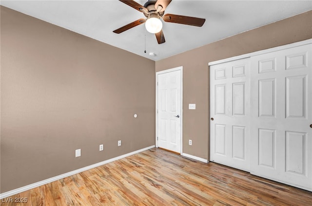 8557 Hidden Pines Ave, Las Vegas, NV 89143 - unfurnished bedroom featuring light wood-type flooring, a closet, and a ceiling fan
