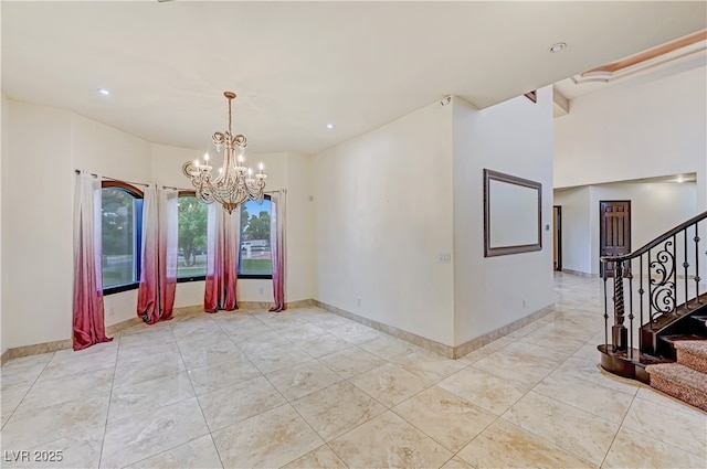 7751 Radcliff St, Las Vegas, NV 89123 - empty room featuring a chandelier, stairway, recessed lighting, and light tile patterned floors