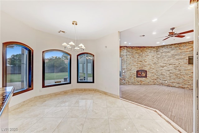 7751 Radcliff St, Las Vegas, NV 89123 - unfurnished room with recessed lighting, a chandelier, ceiling fan, and tile patterned flooring