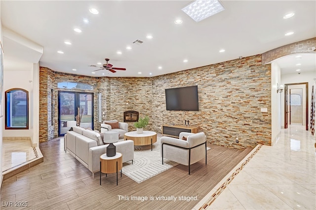 7751 Radcliff St, Las Vegas, NV 89123 - living area featuring a ceiling fan, recessed lighting, and light wood-type flooring