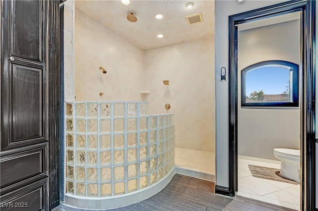 7751 Radcliff St, Las Vegas, NV 89123 - bathroom featuring a walk in shower, recessed lighting, and tile patterned flooring