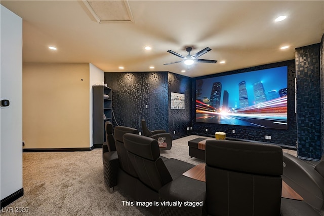 7751 Radcliff St, Las Vegas, NV 89123 - home theater room featuring carpet flooring, recessed lighting, and ceiling fan