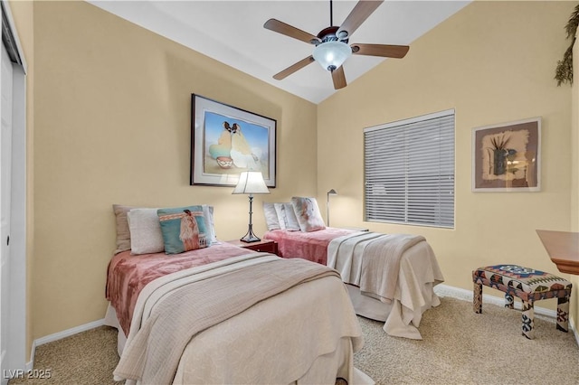 216 Chestnut Ridge Cir, Henderson, NV 89012 - carpeted bedroom with vaulted ceiling, ceiling fan, and a closet