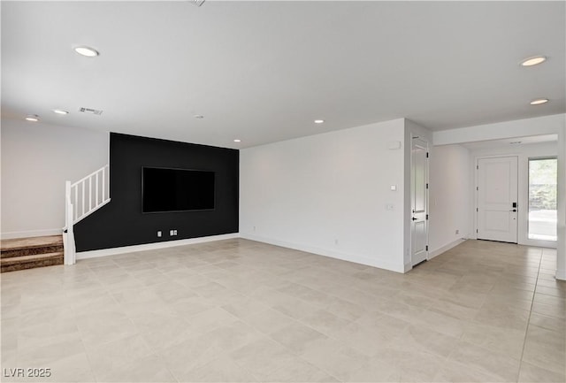 1305 Azure Jay Ave, North Las Vegas, NV 89084 - unfurnished living room featuring stairway, recessed lighting, and light tile patterned flooring