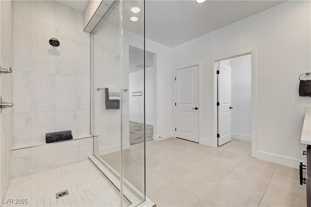 1305 Azure Jay Ave, North Las Vegas, NV 89084 - bathroom with a shower stall, tile patterned floors, and recessed lighting