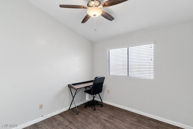 5621 Desert Creek Way, Las Vegas, NV 89149 - office space featuring dark wood finished floors, lofted ceiling, and a ceiling fan