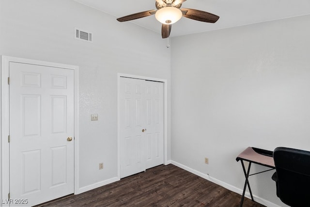 5621 Desert Creek Way, Las Vegas, NV 89149 - unfurnished office with ceiling fan and dark wood finished floors