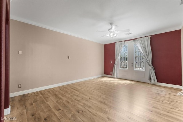 8901 Goldstone Ave, Las Vegas, NV 89143 - spare room with french doors, ceiling fan, wood finished floors, and ornamental molding