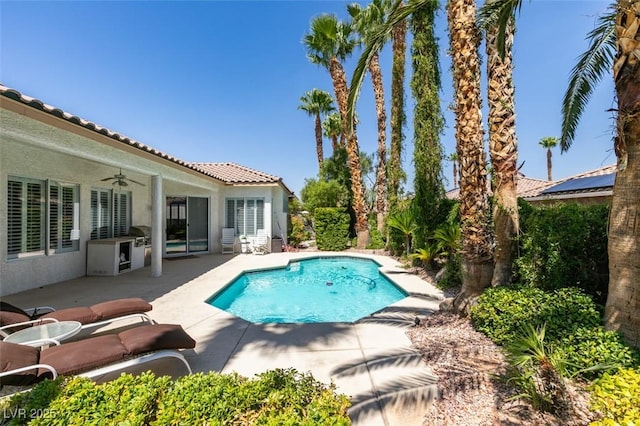 1414 Doggett Ave, Las Vegas, NV 89123 - outdoor pool featuring a patio area and ceiling fan