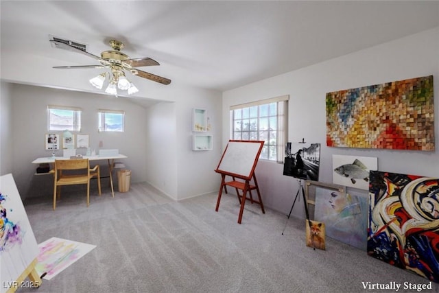 5209 Mantua Ct, Las Vegas, NV 89130 - playroom with ceiling fan, carpet, and a desk