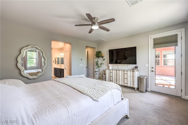 913 Silent Sunset Ave, North Las Vegas, NV 89084 - carpeted bedroom with ceiling fan and ensuite bath