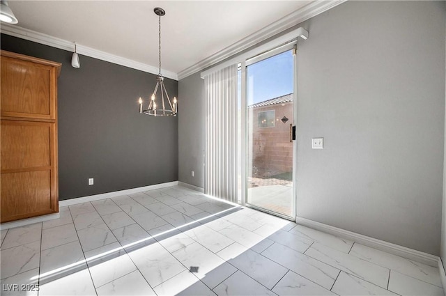 4130 Neighborly Ct, North Las Vegas, NV 89032 - empty room with light marble finish flooring, a chandelier, and ornamental molding