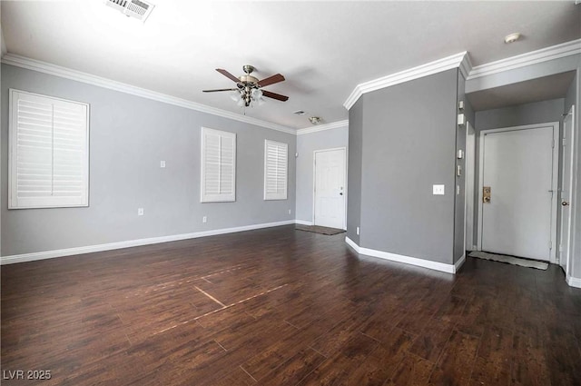 4130 Neighborly Ct, North Las Vegas, NV 89032 - unfurnished room featuring ceiling fan, dark wood-style flooring, a smoke detector, and ornamental molding