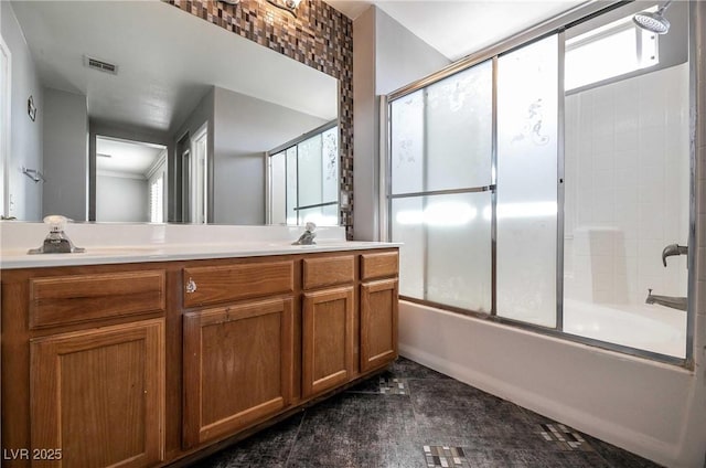 4130 Neighborly Ct, North Las Vegas, NV 89032 - full bathroom featuring double vanity and bath / shower combo with glass door