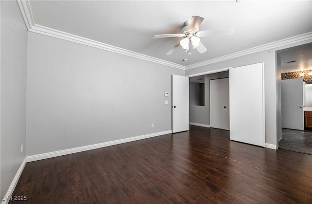 4130 Neighborly Ct, North Las Vegas, NV 89032 - unfurnished bedroom with wood finished floors, crown molding, and ceiling fan